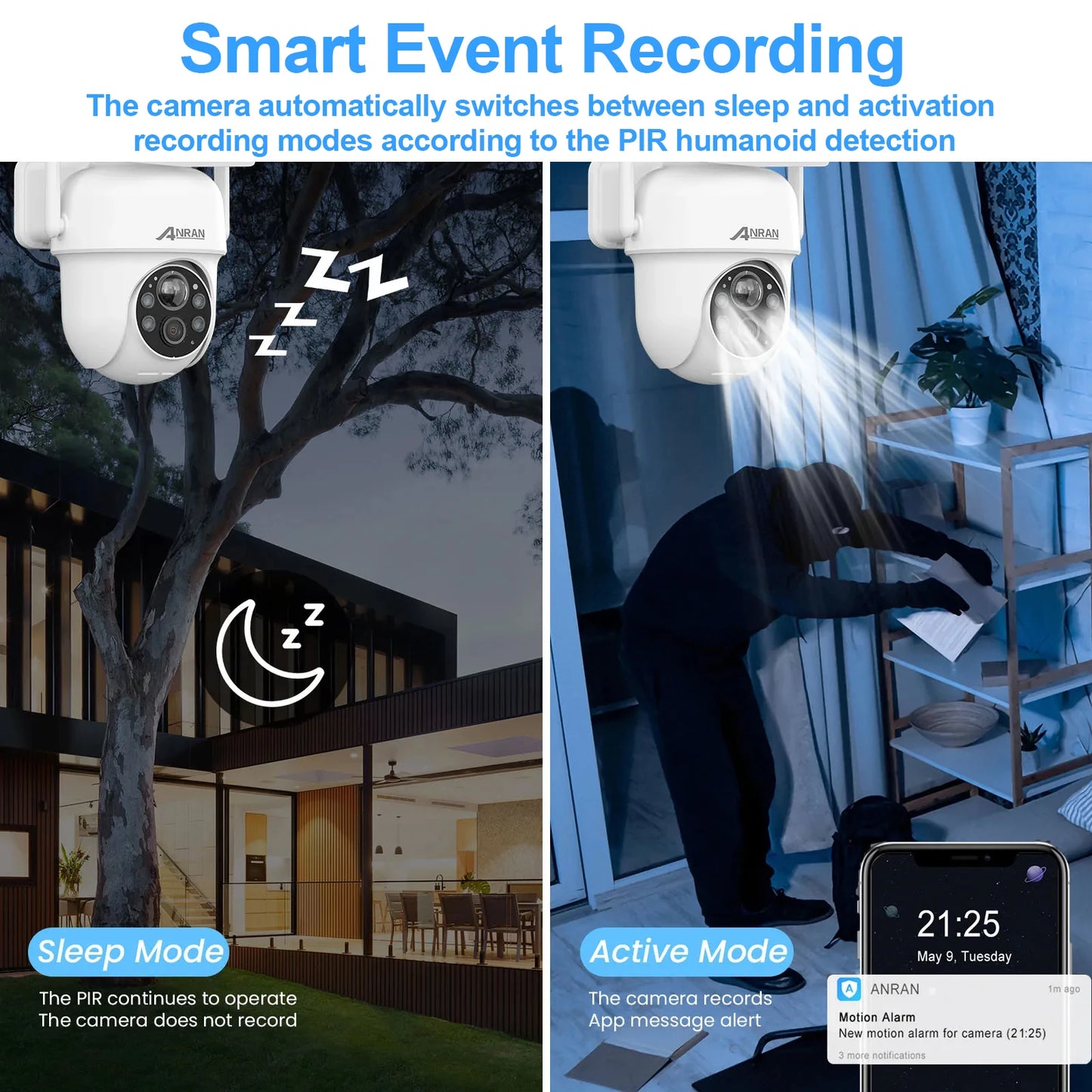 ANRAN Solar Camera 2K 3/5MP 2.4G Wifi Surveillance Security Cameras Home Protection Battery Cameras PIR Detect,Two Way Audio