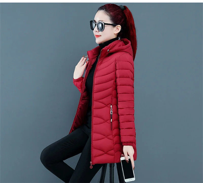 New Women Cotton Coat Autumn Winter Jacket Coat Middle-Aged Elderly Mothers Padded Hooded Keep Warm Down Cotton Overcoat Parkers
