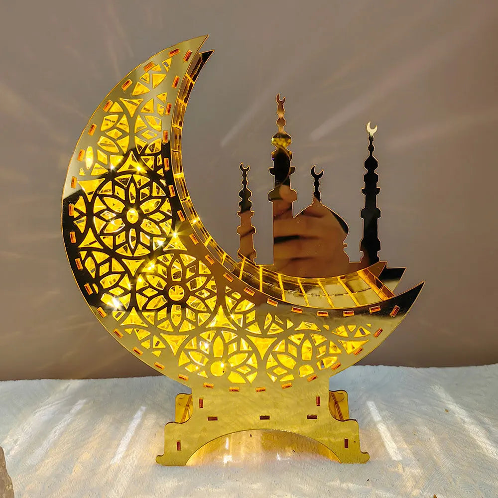 Ramadan Kareem LED candle Acrylic Mirror Moon Castle LED Night Light  Eid Mubarak Al-Fitr Tabletop Ornament DIY Party Gifts