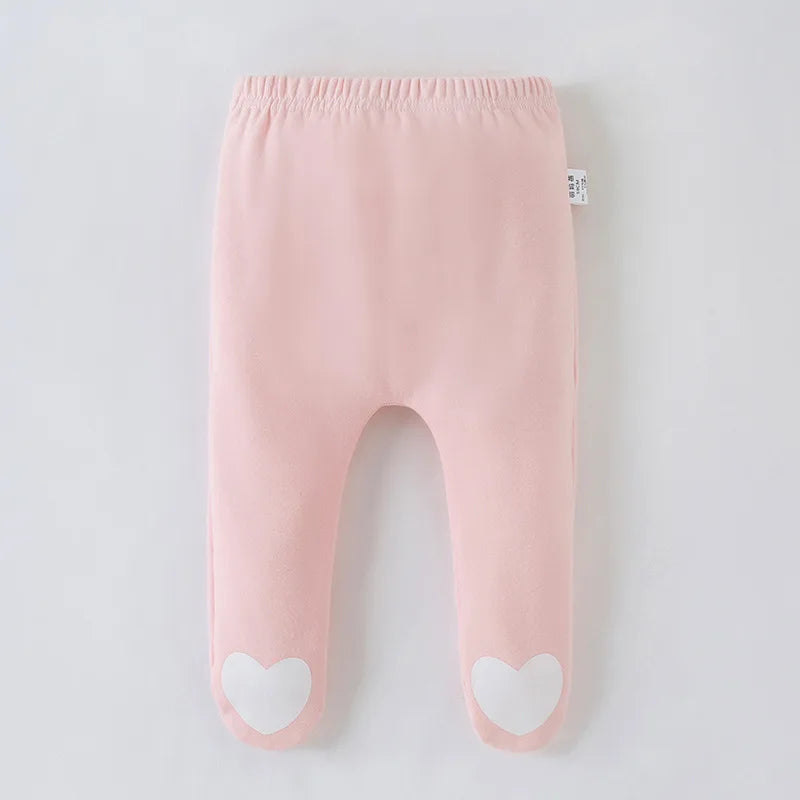 0-18M Baby Girl Pant with Footies Heart Trousers Newborn Infant PP Pant Toddler Girl Clothes Elastic Waist Kid Legging A1119
