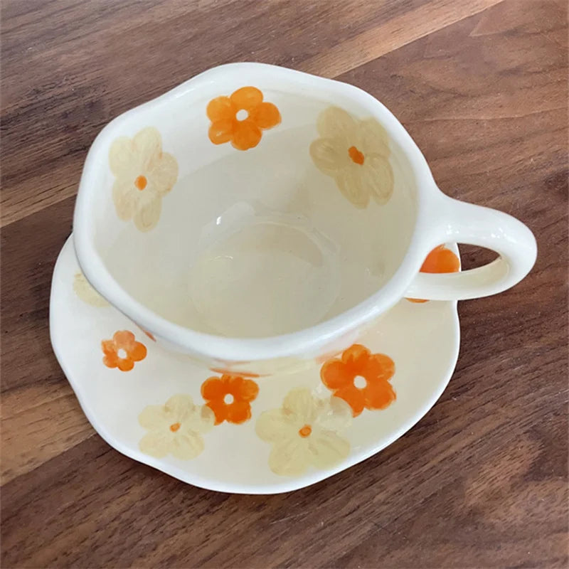 1Pcs Creative Ceramic Hand-painted Coffee Cups and Saucers Cute Home Breakfast Cups Dessert Dish Afternoon Tea Cup Drinkware