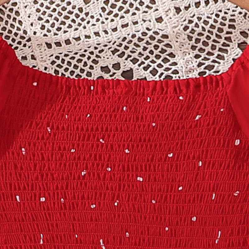 Elegant Square Neck Puff Sleeve Long Dress for 8-12 Year Old Girls Summer Sweet Ladylike Style Perfect for Valentine's Day