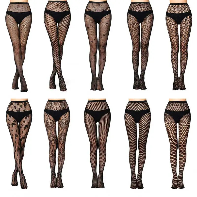 Sexy Mesh Stockings Print Patterns Flower Heart Skull Nylon Push Up  Slim Women Fishnet Tights Y2k Party Club Gothic Pantyhose