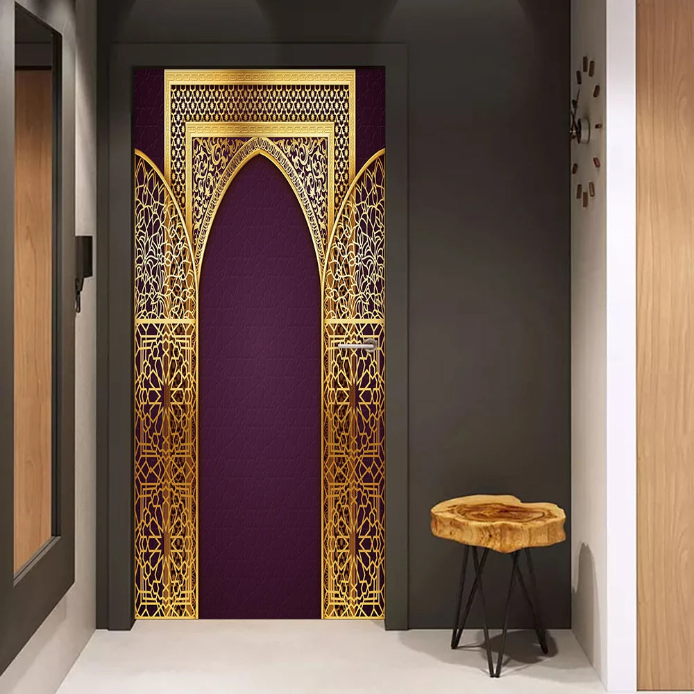 Simulation Of Gilt Leaves DIY Door Stickers Home Decoration Wall Sticker Kitchen Art Mural Peel & Stick Waterpoof PVC Wallpaper