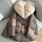 2025 Winter New Mid-length Temperament White Goose Puffer Parkas Women Fox Fur Detachable Large Lapel Fur Down Jacket High Qual