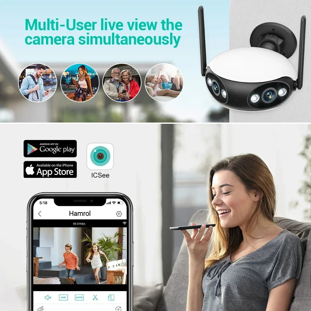 4K 8MP WIFI камера безопасности двойной объектив 180 ° широкий угол обзора Открытый Wifi камеры наблюдения цвет ночного видения