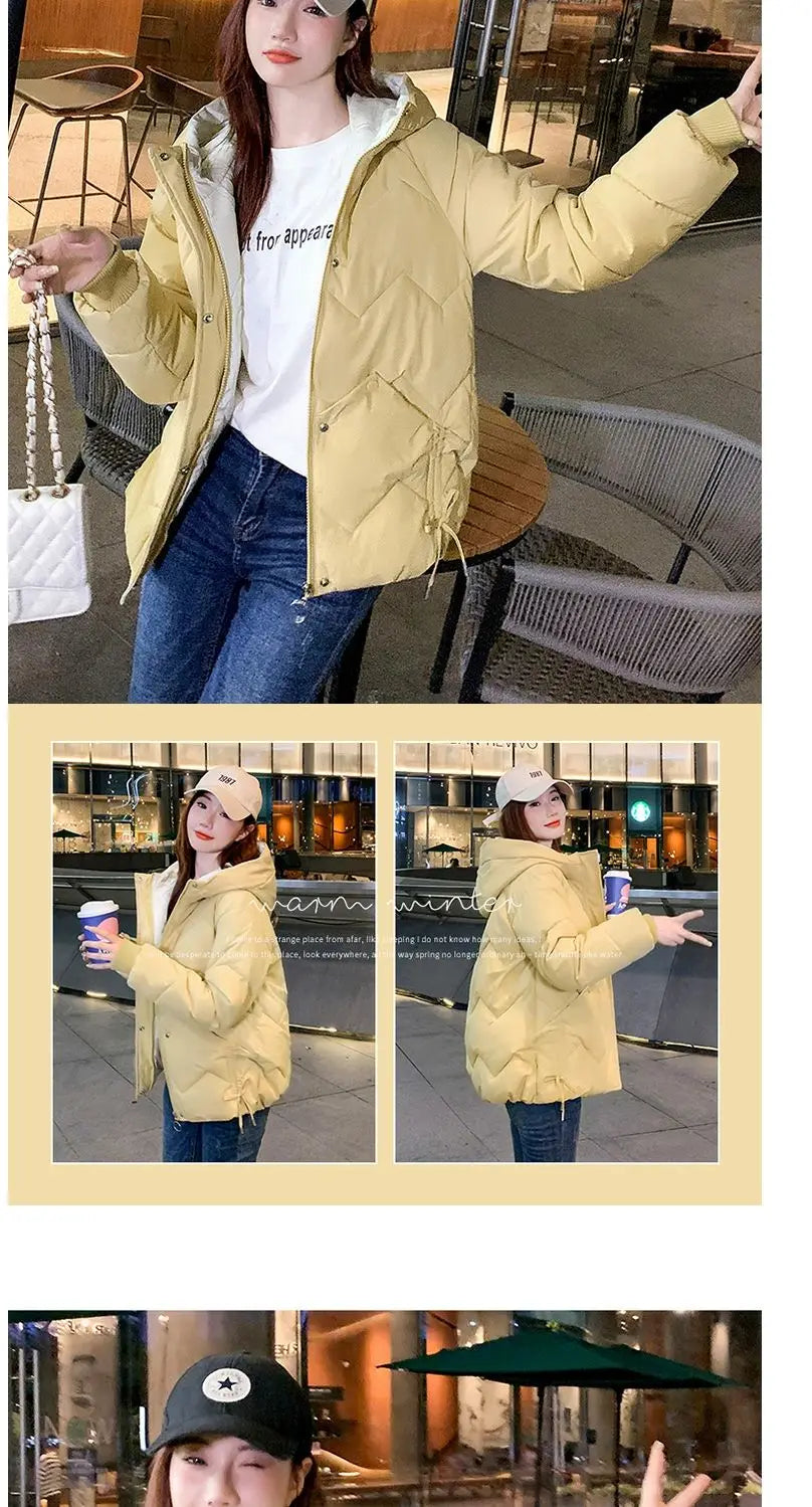 2023 Winter New Parkas Women Short Overcoat Thick Hooded bread Cotton Padded Jackets Coats Female Outwear loose cotton jacket