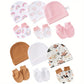 3Set/lot Newborn Baby Hat Gloves Suit Cotton Boys Girls Beanie Hats Cartoon Printed Prevent Face Infant Gloves Shower Gifts