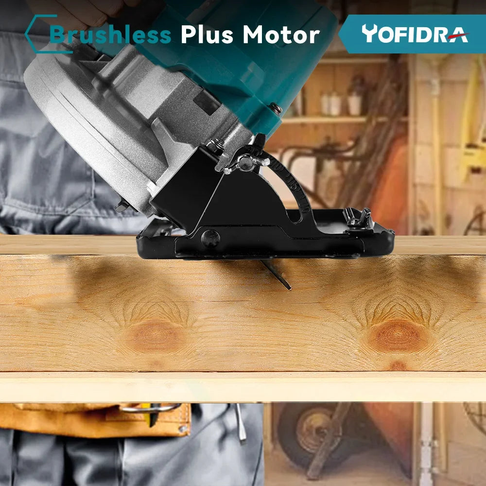 YOFIDRA 7Inch Brushless Electric Circular Saw 180mmCordless Adjustable Angle Cutting Power Tool Fit For Makita 18V Battery Pin