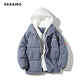 Women Casual All-match Long Sleeve Single Breasted Simple Hooded Parkas 2023 Winter Fake Two Piece Warm Jacket Solid Coat