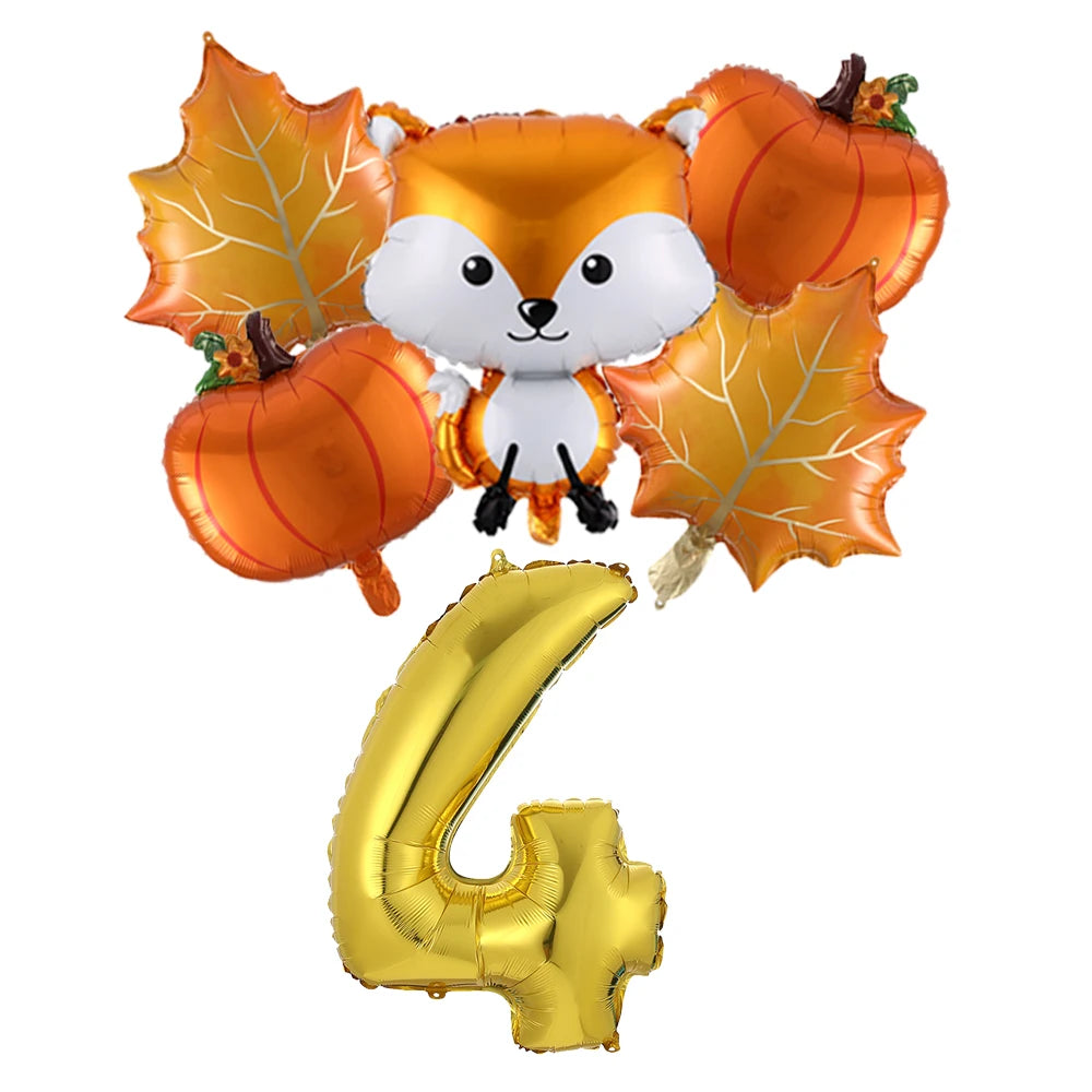 6Pcs Autumn Forest Animals Kids Birthday Party Decoration Squirrel Pine Cone Foil Balloon With 0-9 Number Ball Thanksgiving Gift
