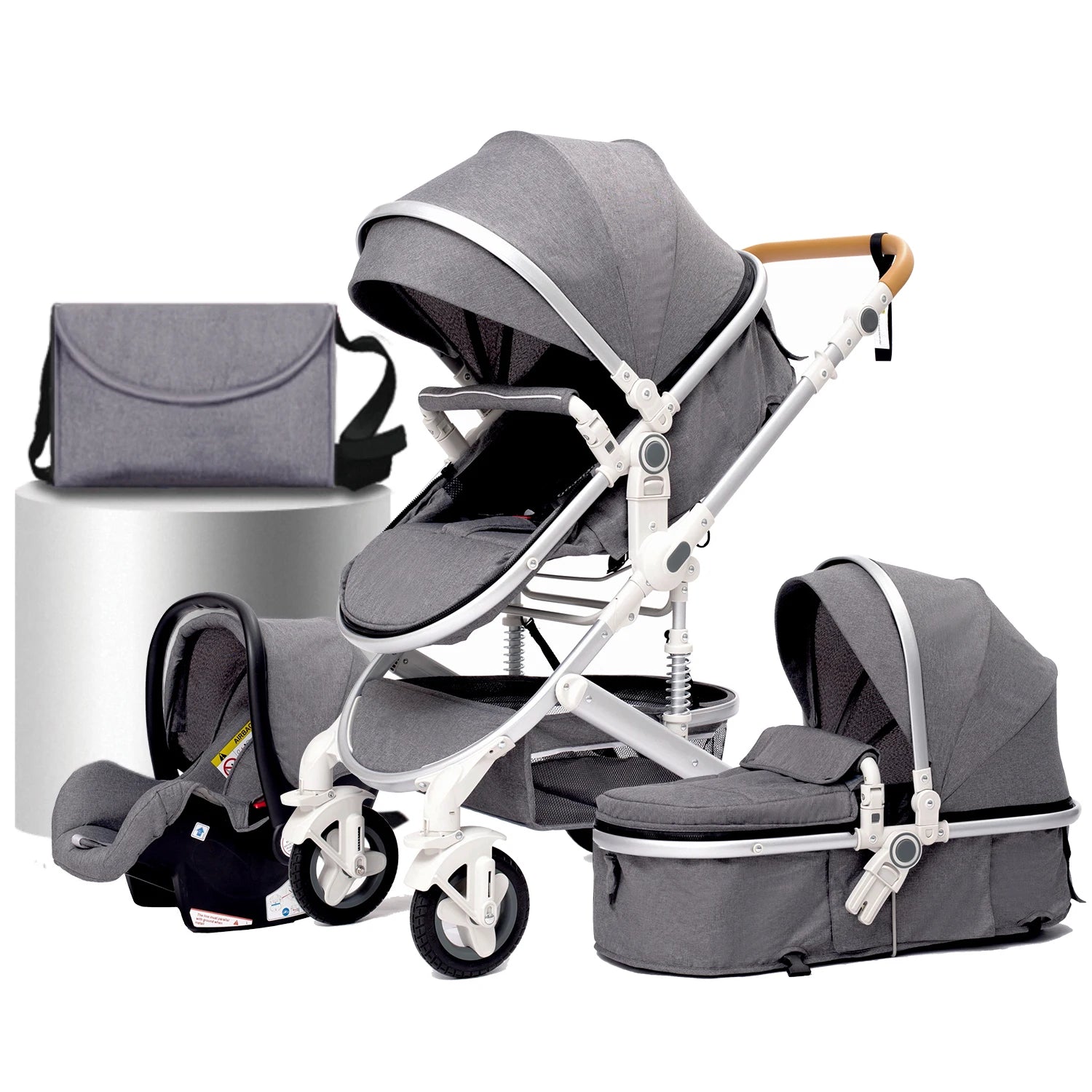 Luxurious 3 in 1  Portable Travel Baby Stroller High Landscape Aluminum Frame Foldable Pram Newborn Infant Four-Wheel Carriage