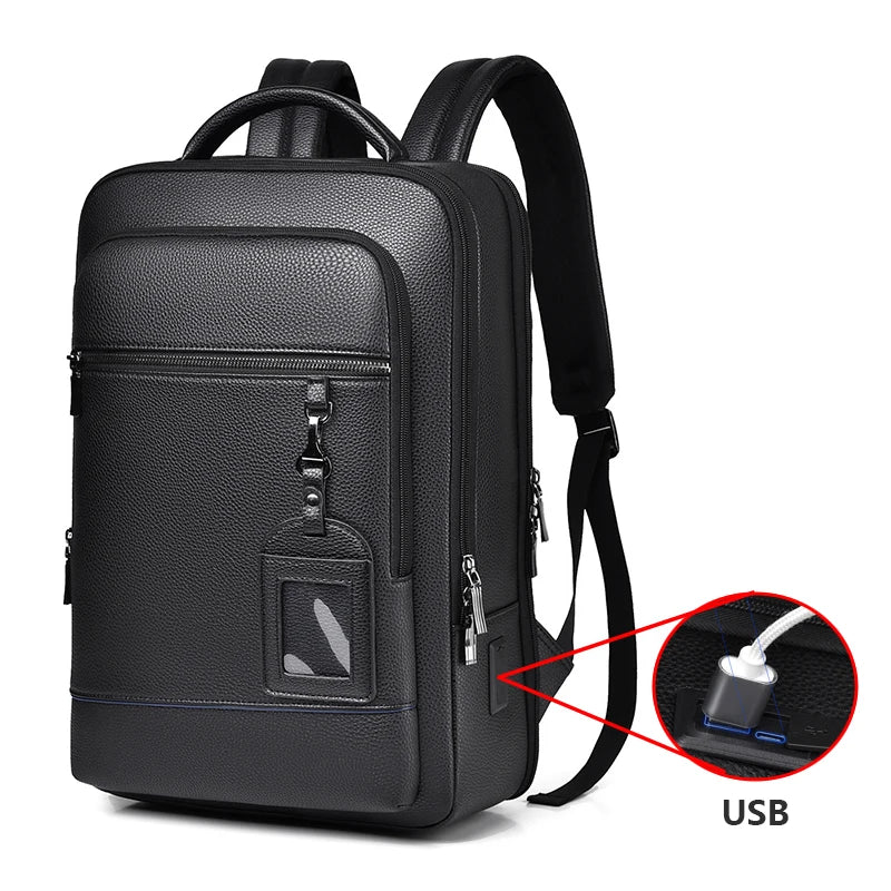 Executive Backpack Men PU Leather USB Charging Satchel Briefcase Office Travel Laptop Office Business Shoulder Back Pack Male