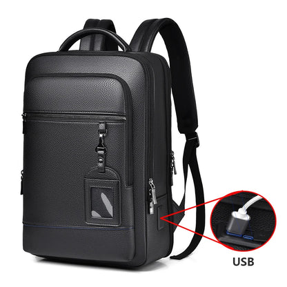 Executive Backpack Men PU Leather USB Charging Satchel Briefcase Office Travel Laptop Office Business Shoulder Back Pack Male