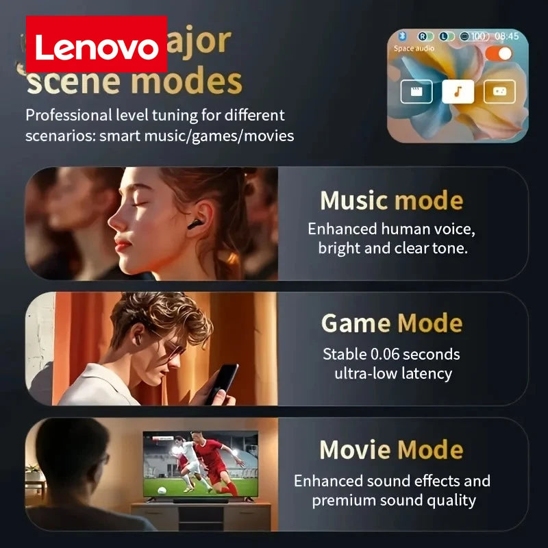 Lenovo Full-Touch Screen Headphones ANC Noise-Cancelling Bluetooth 5.4 Headphones Hi-Fi Stereo Wireless In-Ear ENC Earbuds