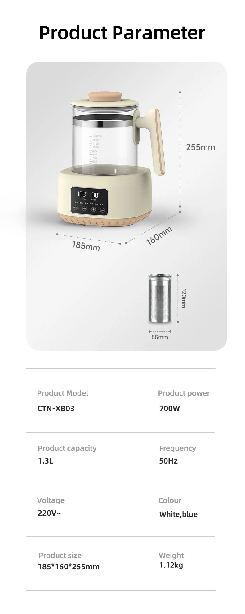 1300ml Infant Thermostatic Milk Regulator Baby Kettle 72 Hours Keep Warm Hot Water Smart Insulation Pot Milk Powder Warmer 220V