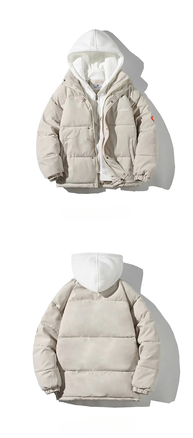 Women Casual All-match Long Sleeve Single Breasted Simple Hooded Parkas 2023 Winter Fake Two Piece Warm Jacket Solid Coat