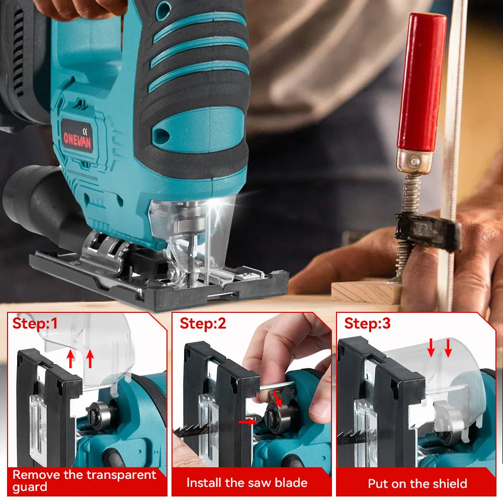 ONEVAN 1000W Brushless Electric Jig Saw 3500RPM Cordless Handheld Saw Wood&Pipe Cutting Power Tool For Makita 18V Battery pin
