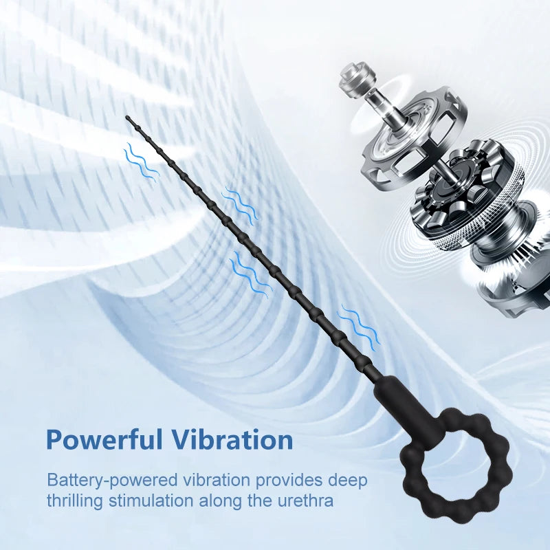 Silicone Vibrating Urethral Sound for Intense Stimulation, Electric Prostate Massager Toy, Soft & Flexible Beaded Design