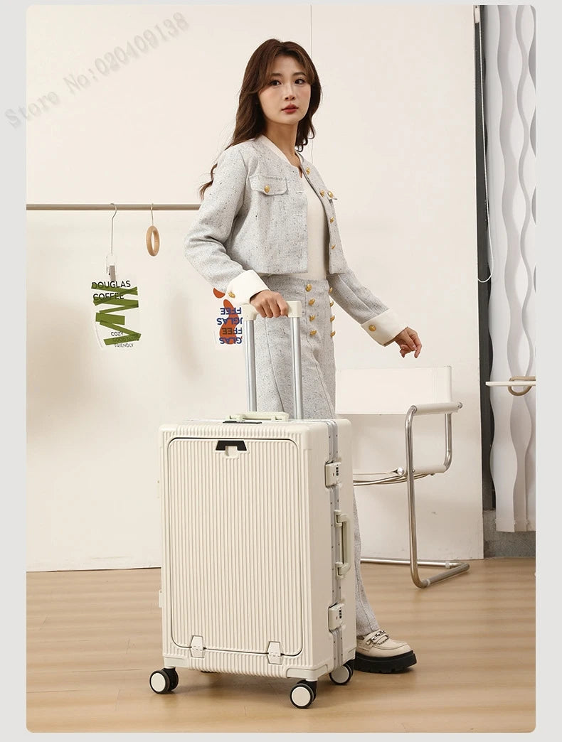 KO-KU New Front Opening Travel Suitcases 20/24/26/28 inch carrier Aluminum Frame Large Capacity Luggage USB Charging TSA Lock