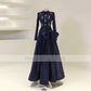 Modest Evening Party Dresses for Women 2025 High Collar Long Sleeves Formal Gowns Long A Line Crystal Bow Wedding Guest Dress