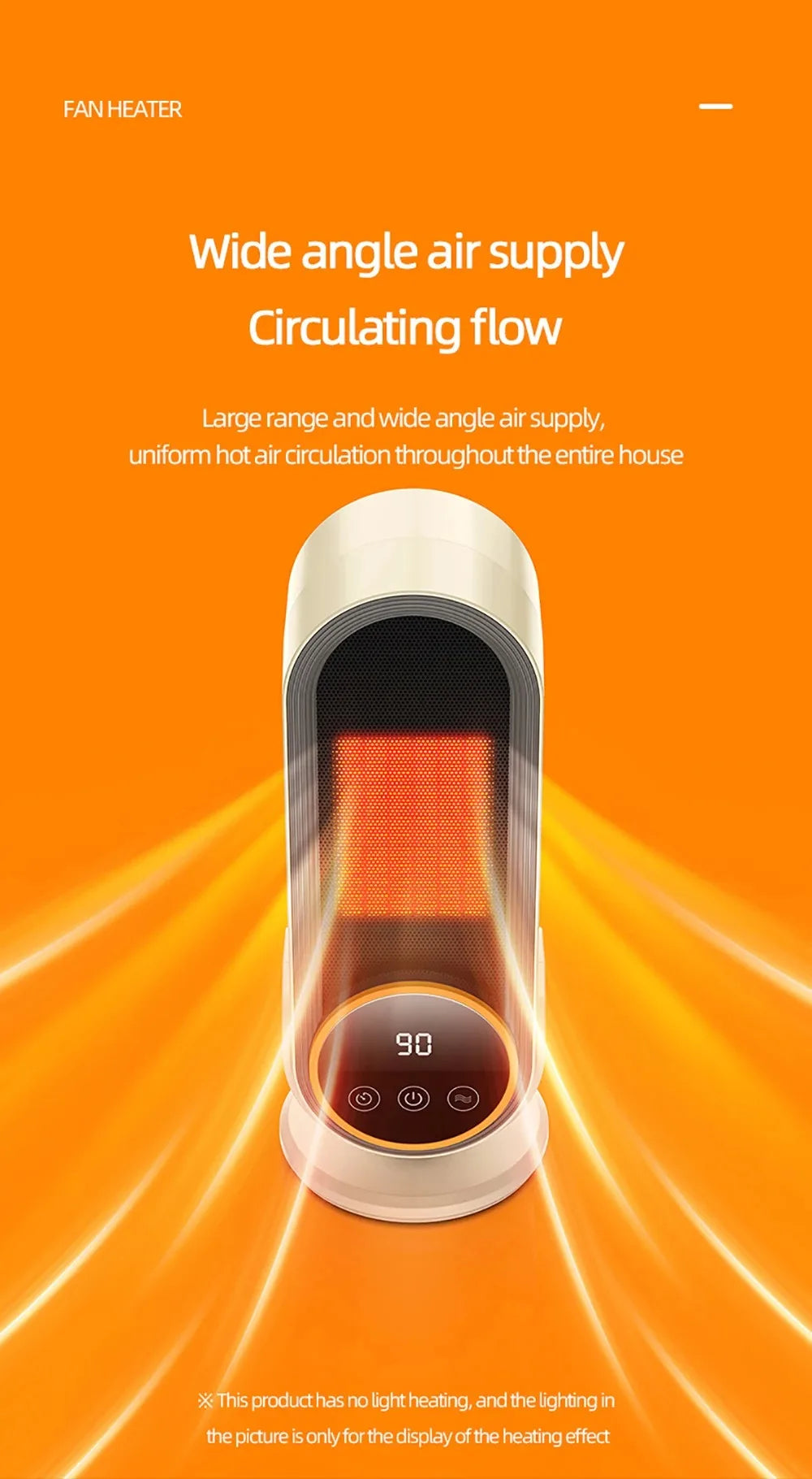 PTC Ceramic Space Heater E68/E68S Desktop Fan Heater 1200W With LED Display Touch/Remote Control Tip-Over Overheat Protection