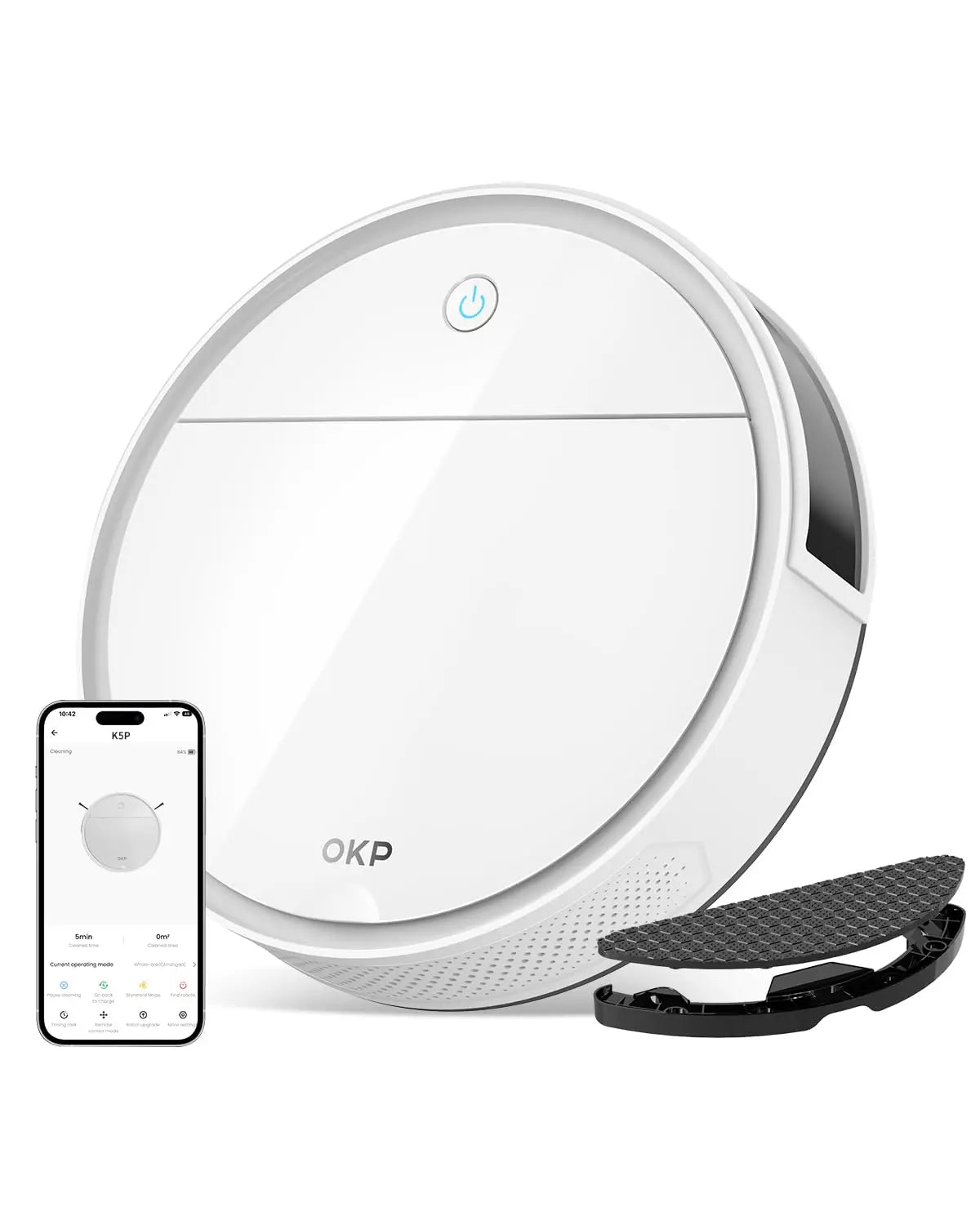 OKP K5P Robot Vacuum Cleaner, 5000Pa, 180 Mins, WiFi/App, Slim Design, Self-Charging, Perfect for Hard Floors, Pet Hair, Carpets