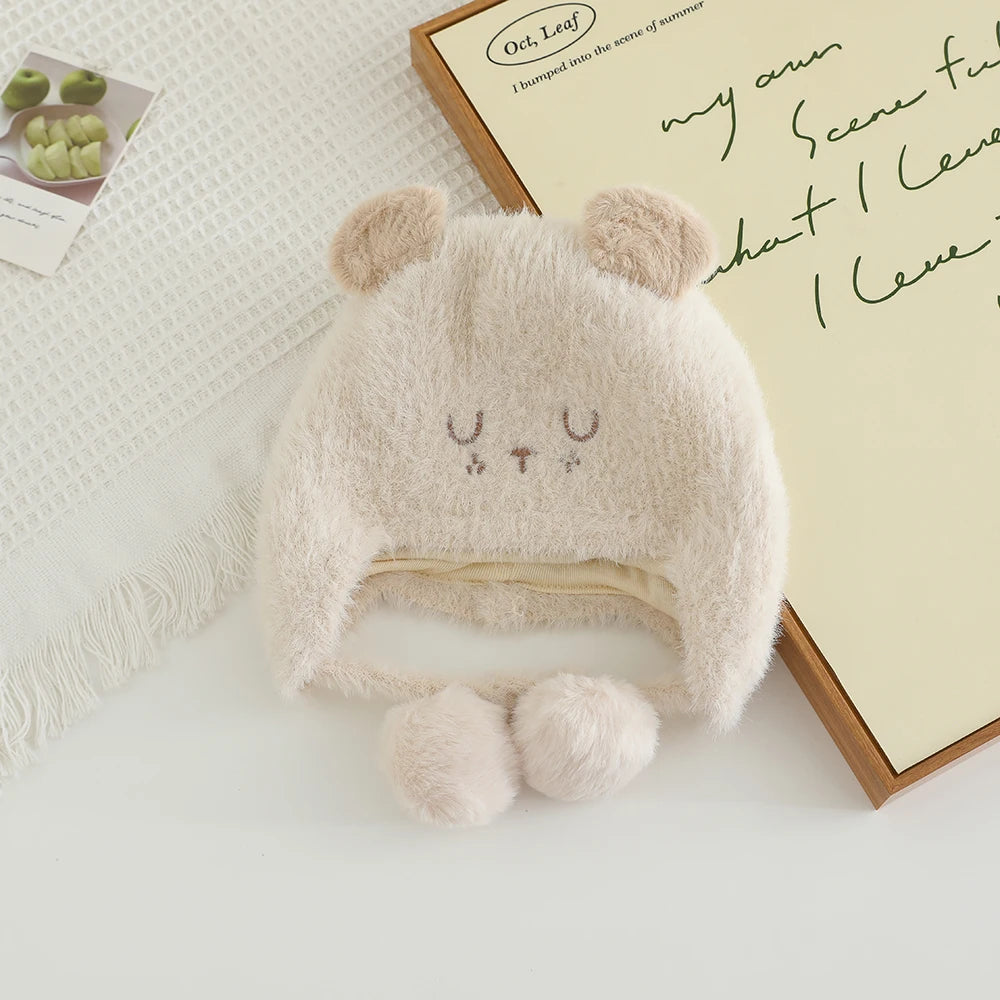 New Autumn Winter Warm Plush Hats for Kids Cartoon Thick Baby Girls Hat Outdoor Windproof Boys Ear Protection Cap Infant Beanies