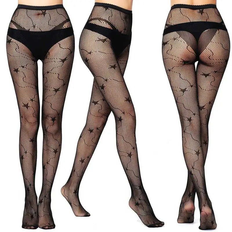 Sexy Mesh Stockings Print Patterns Flower Heart Skull Nylon Push Up  Slim Women Fishnet Tights Y2k Party Club Gothic Pantyhose
