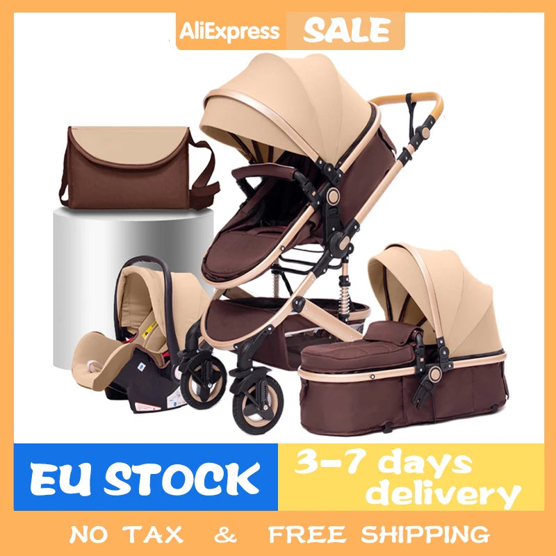 Luxurious 3 in 1  Portable Travel Baby Stroller High Landscape Aluminum Frame Foldable Pram Newborn Infant Four-Wheel Carriage