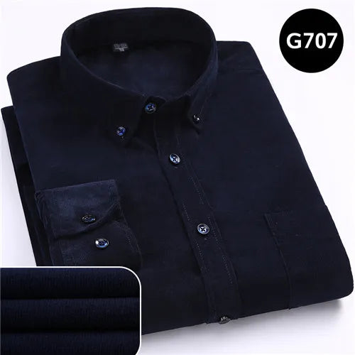 Plus Size 6XL 2025 Autumn/Winter Warm Quality 100% Cotton Corduroy Long Sleeved Button Collar Casual Shirts For Men Comfortable