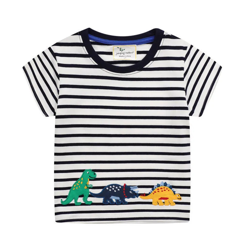 Jumping Meters 2-7T New Arrival Striped Cars Baby Girls Tees Cotton Summer Toddler Clothes Kids Tops Children's Tshirts