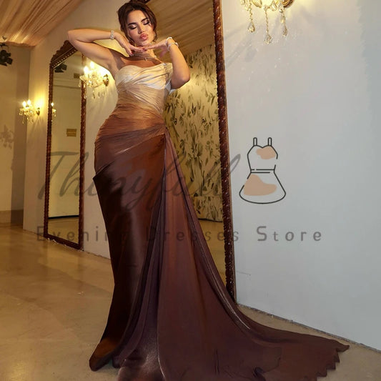 Thinyfull Formal Mermaid Prom Evening Dresses Sweetheart Gradient Color Satin Party Dress Night Cocktail Prom Gowns Customized