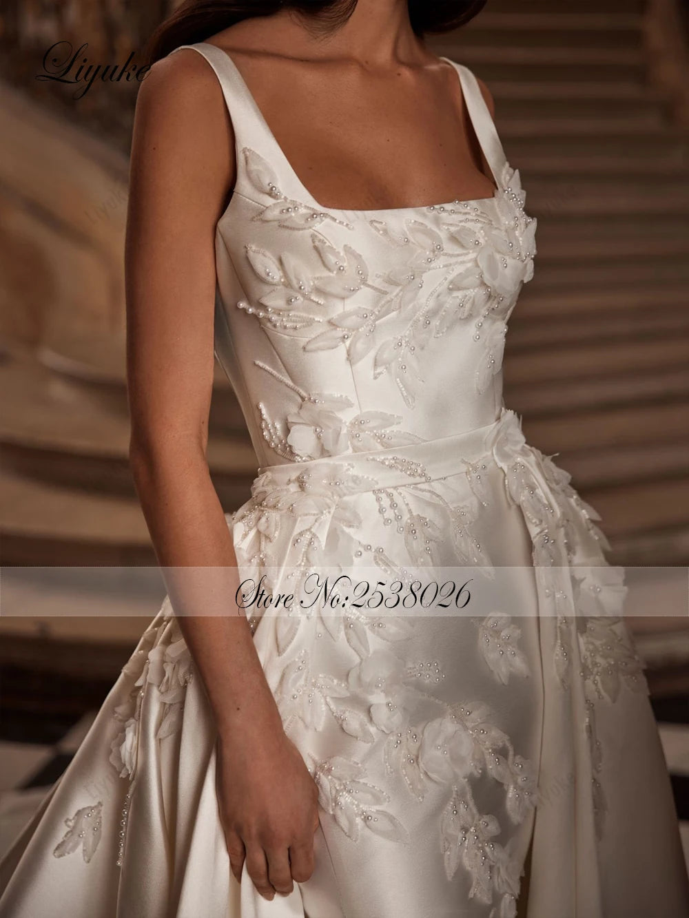 Liyuke Custom Made Beauty Embroidery Lace Square Collar 2 In 1 Mermaid Wedding Dresses With Removable Train Luxury Bridal Gowns