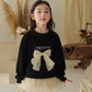 Girls' Bow Long Sleeve Round Neck T-Shirt - Sweet Casual Fall Winter Top for Toddler Kids Autumn Fashion