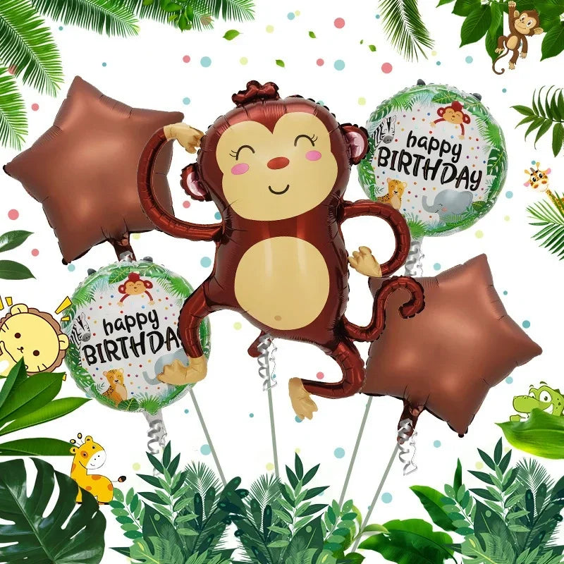 Jungle Safari Theme Foil Balloons Animal Shapes for Birthday Party Decorations Thanksgiving Holiday Events Kids Photo Backdrop