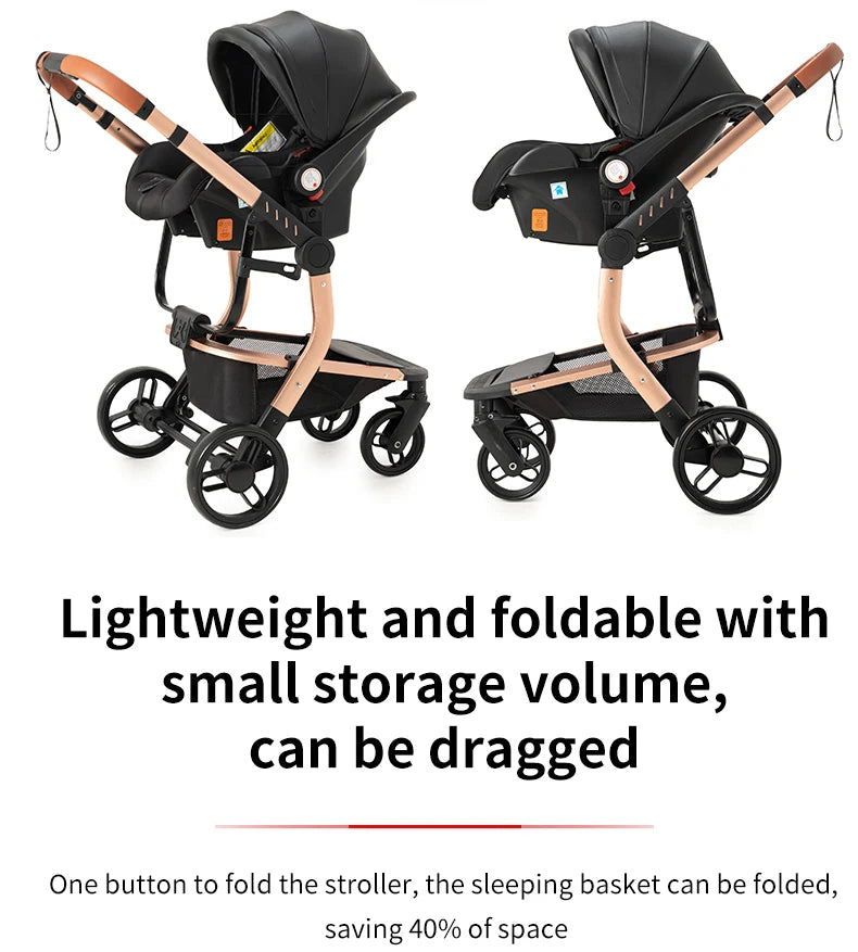 Magic ZC Lightweight stroller Baby stroller 3 in 1 Baby carriage strollers for baby light carts Baby carriage PU 3in1 stroller