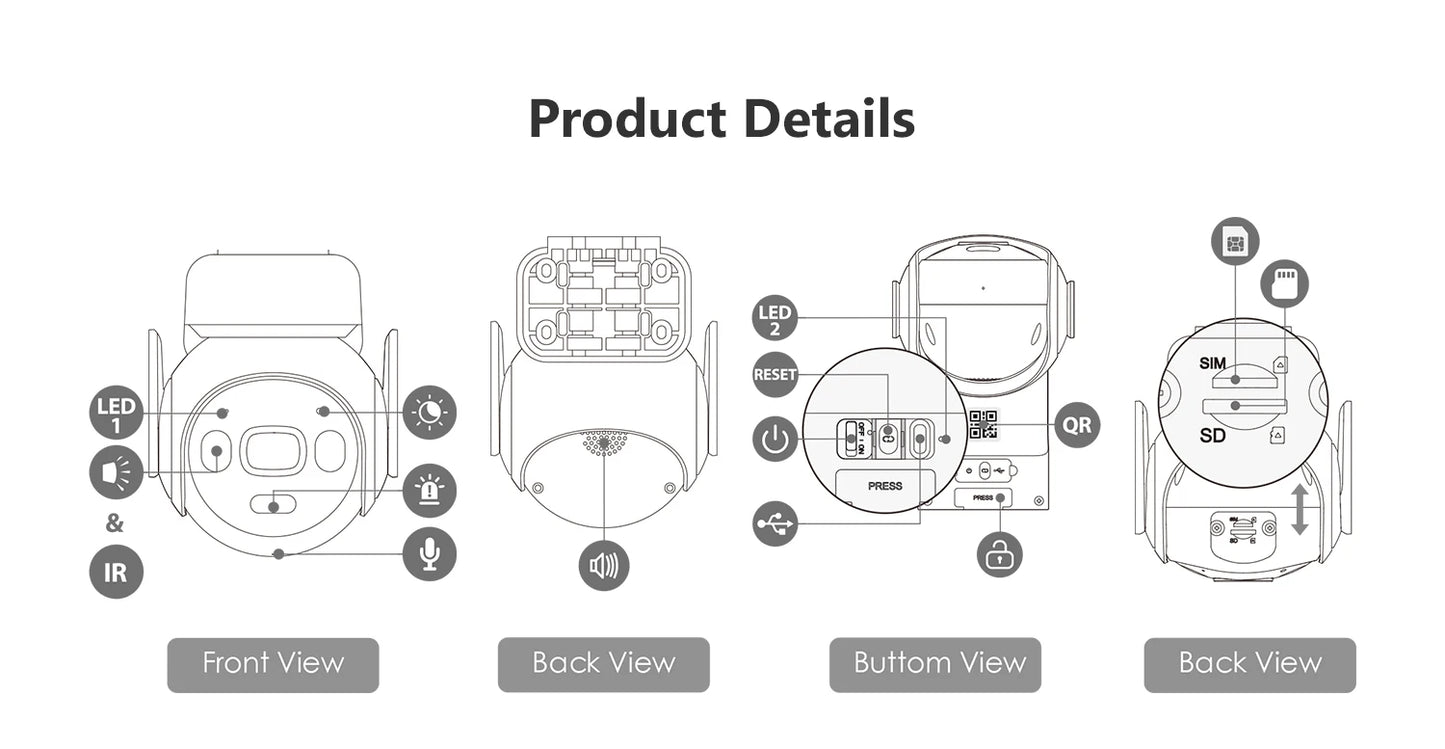 IMOU AOV PT Pro 5MP With Solar Panel 360° PTZ Outdoor Security Camera 4G LTE Wifi Aurora Color Night Vision Auto Track IP Camera