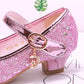Girls High Heels Children's Leather Shoes Small Children Princess Single Shoes Sequins Students Dance Performance Gift