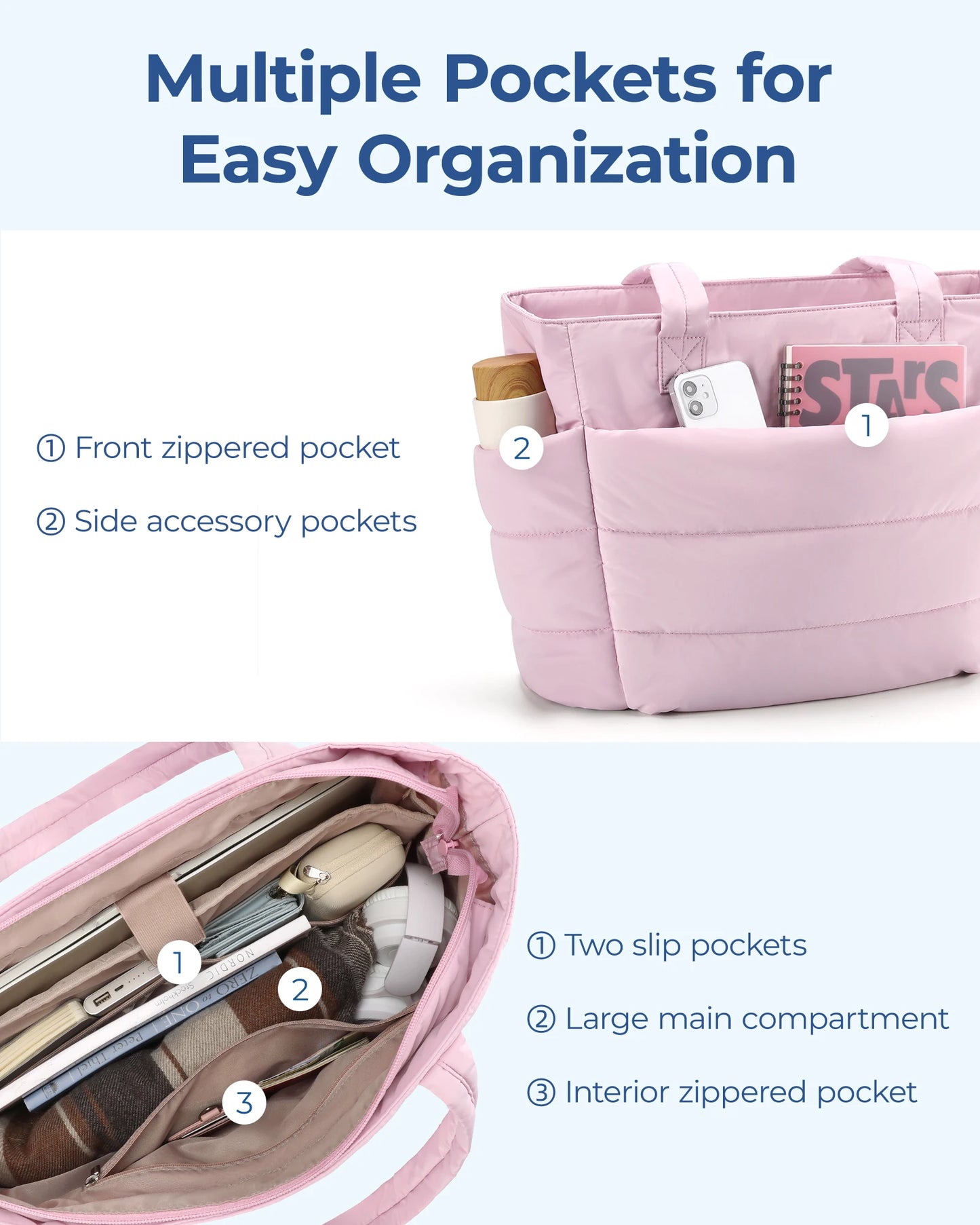 BAGSMART Women's Bag Solid Color Tote Bag Commuting College Padded Shoulder Bag Leisure Simple Female Work Handbags Travel