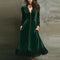 Women's Vintage Gothic Velvet Dress Solid Long Sleeves V Neck Button Lace Trim Midi Dress Pockets Elegant Party Evening Dresses