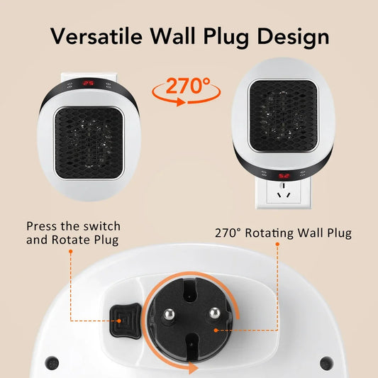 600W Portable Electric Heater Plug in Wall Space Heater Remote Wall Outlet with Timer Warmer Machine Fast Warming Room Heater