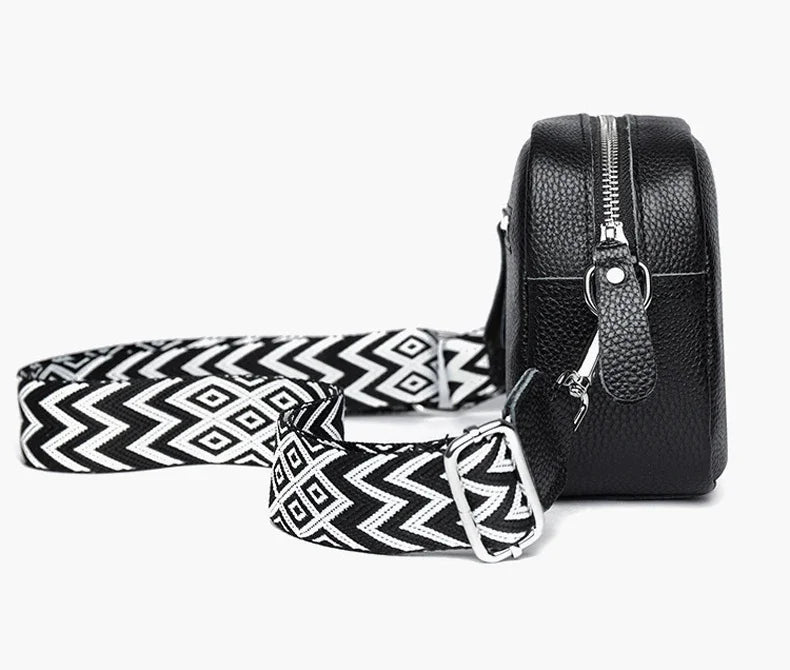 100% Genuine Leather Women Shoulder Bag 2025 New High Quality Cowhide Female Crossbody Bags Wide Shoulder Strap Girls Handbag