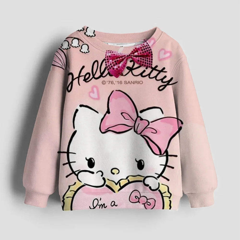 Christmas Kids Sportswear Baby Girls Hello Kitty Clothes Long Sleeve Cartoon Sweatshirt Tops Kuromi Girls Dance Team Hoodie