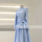 Modest Evening Party Dresses for Women 2025 High Collar Long Sleeves Formal Gowns Long A Line Crystal Bow Wedding Guest Dress