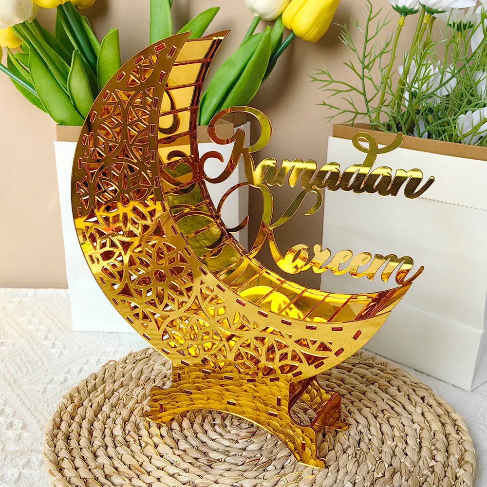 Ramadan Kareem LED candle Acrylic Mirror Moon Castle LED Night Light  Eid Mubarak Al-Fitr Tabletop Ornament DIY Party Gifts