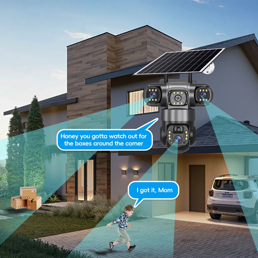 V380 Pro 3 Lens  IP Solar Camera HD 15 MP Outdoor Waterproof CCTV Night Vision Two-Way Audio Camera Mobile Tracking 4G IP Camera