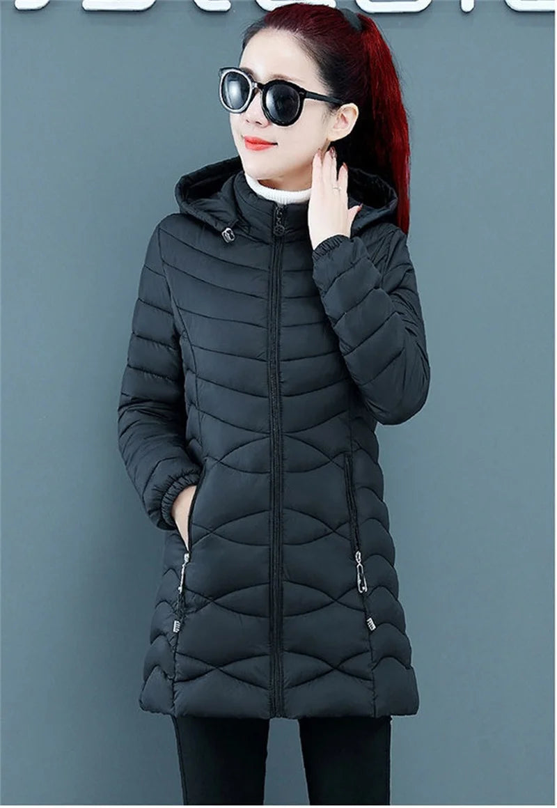 New Women Cotton Coat Autumn Winter Jacket Coat Middle-Aged Elderly Mothers Padded Hooded Keep Warm Down Cotton Overcoat Parkers