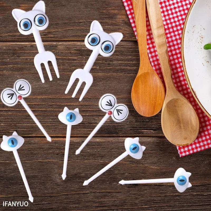 8Pcs/Set Food Fruit Fork Sticks Mini Cute Cartoon Eyes Decoration for Lunch Bento Box Buffet Sandwich Rice Ball Party Decor