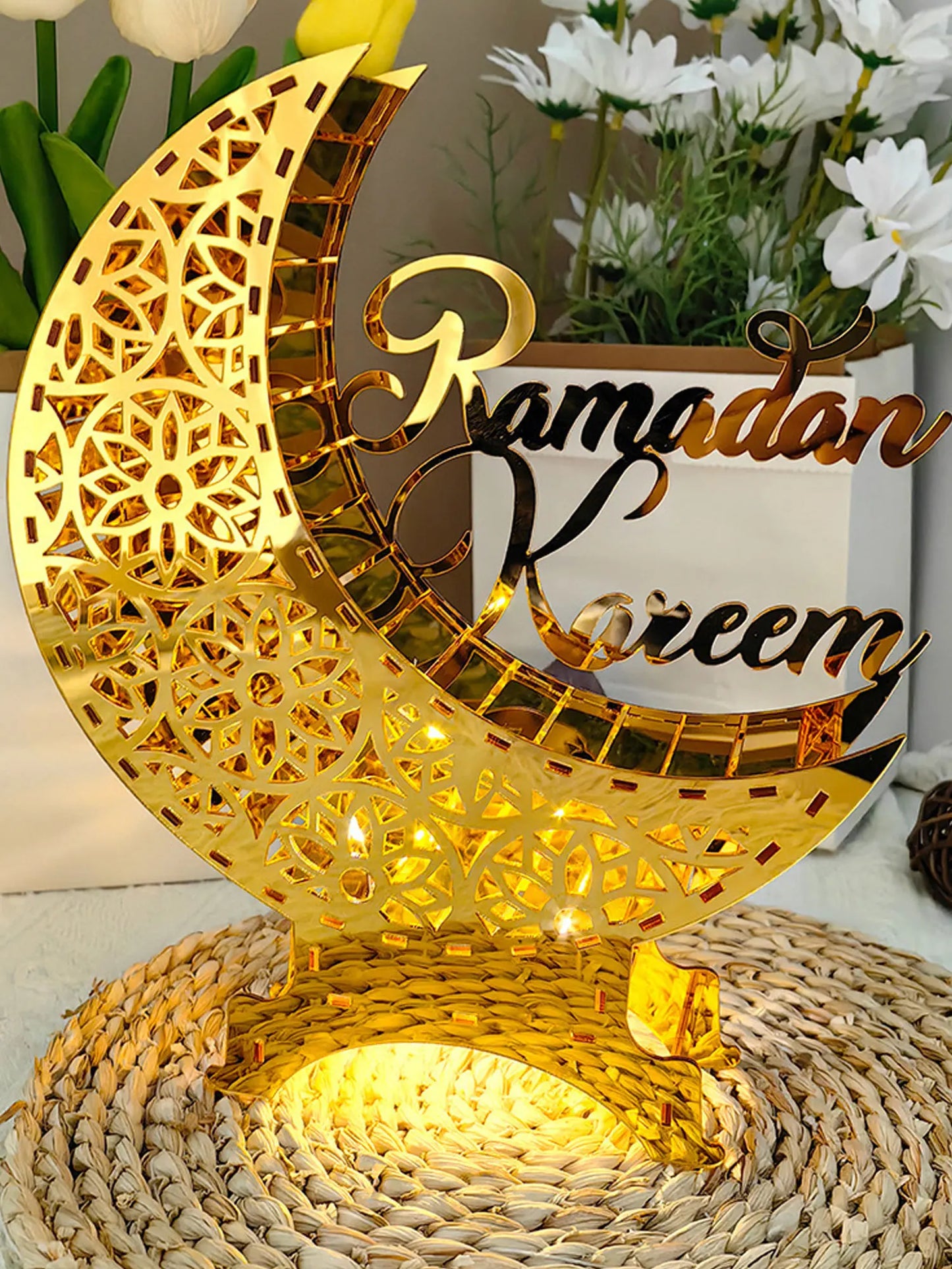 Ramadan Kareem LED candle Acrylic Mirror Moon Castle LED Night Light  Eid Mubarak Al-Fitr Tabletop Ornament DIY Party Gifts